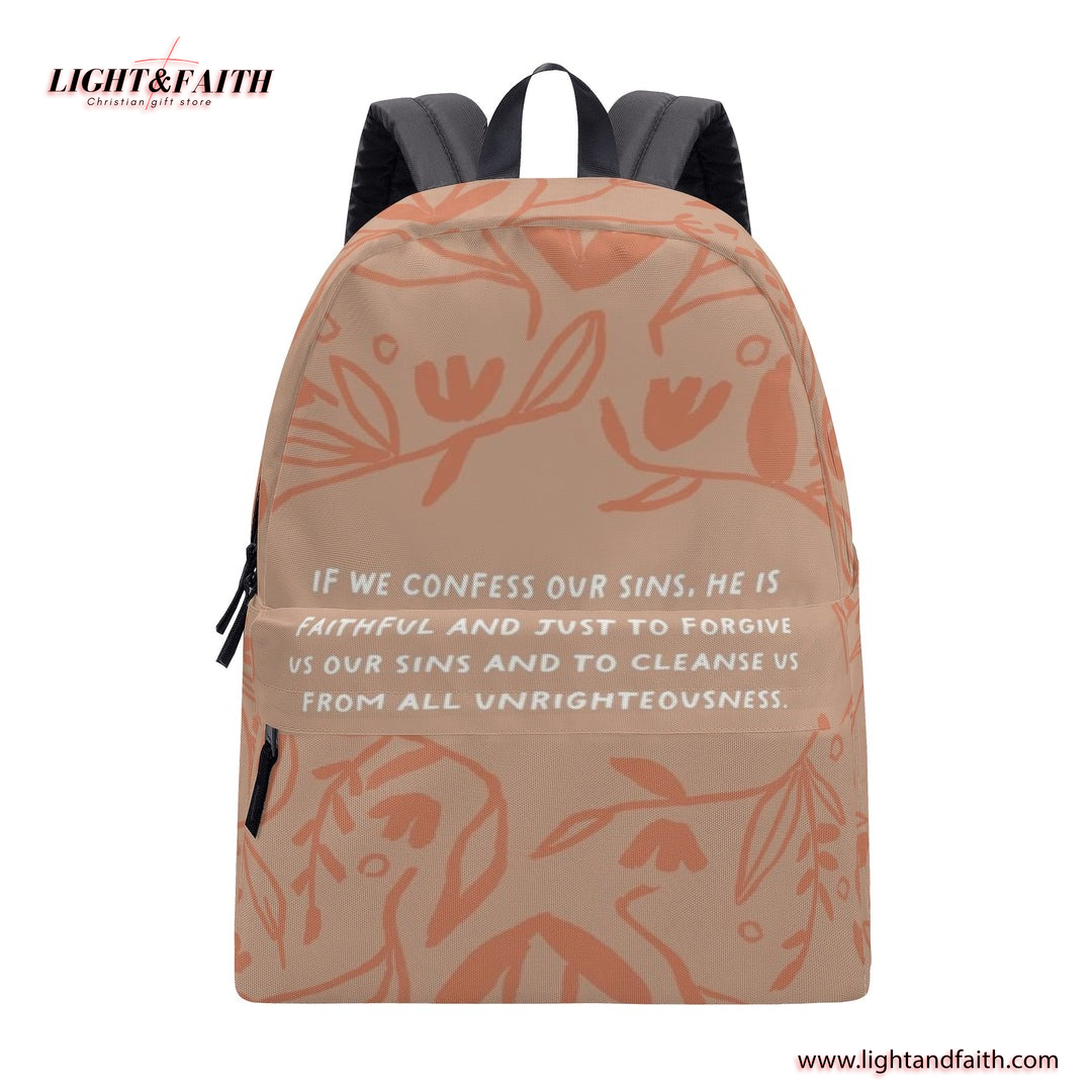 Confess Our Sins Backpack, 1 John 1:9 Bible Verse Backpack, Christian Faith Backpack, Inspirational Scripture School Bag, Forgiveness Bible Gift.PLAF39
